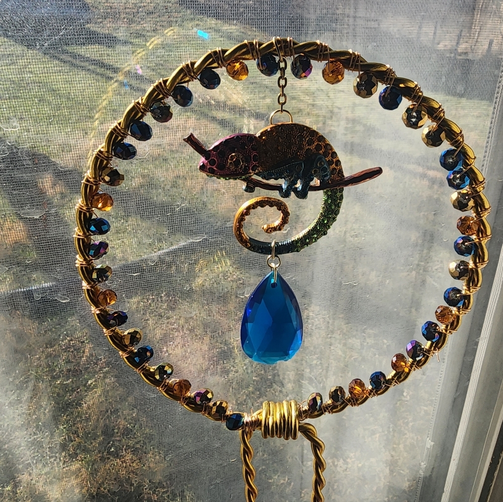 Handcrafted Plant Trellis, Colorful Chameleon - Picture 5 of 5